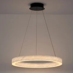 Lampadari Moderni-Selezionato da Mazzolaluce Lampadario anello led pietra di marmo naturale bianco per soggiorno