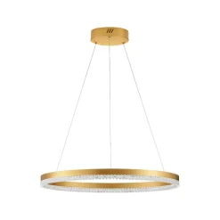 Lampadari Moderni-Selezionato da Mazzolaluce Lampadario anello moderno oro 60cm spazzolato cristalli led 3000k dimmerabile