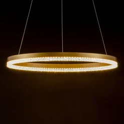 Lampadari Moderni-Selezionato da Mazzolaluce Lampadario anello moderno oro 60cm spazzolato cristalli led 3000k dimmerabile