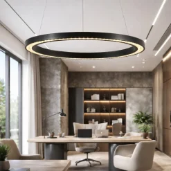 Lampadari Moderni-Selezionato da Mazzolaluce Lampadario anello nero 65cm led 27w 3000k per ufficio moderno
