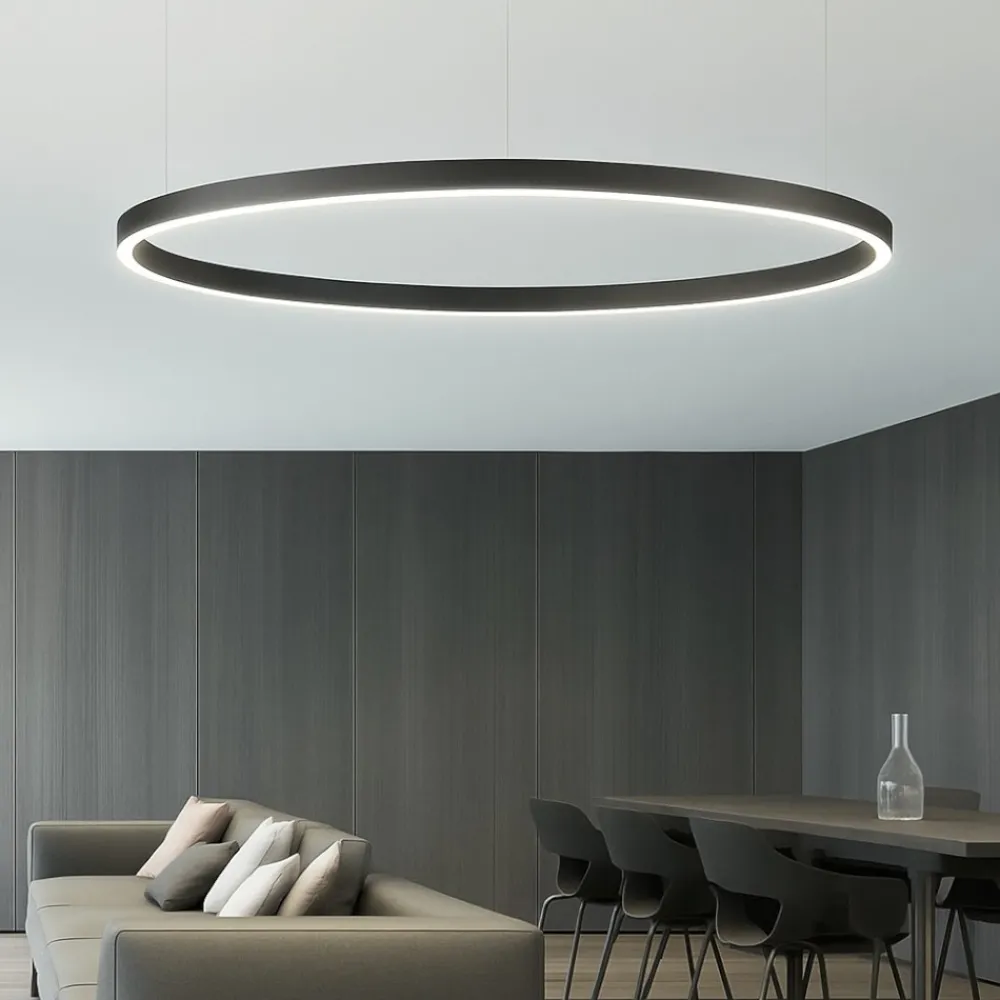 Lampadari Moderni-Selezionato da Mazzolaluce Lampadario anello xxl 150cm nero led 80w dimmerabile 3000k