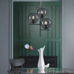 Lampadari Moderni-Selezionato da Mazzolaluce Lampadario antracite con sfere vetro fume