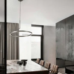 Lampadari Moderni-Selezionato da Mazzolaluce Lampadario a sospensione anello nickel led 2700k-3000k-4000k biemissione