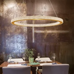 Lampadari Moderni-Selezionato da Mazzolaluce Lampadario a sospensione anello 80cm oro per salone contemporaneo