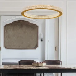 Lampadari Moderni-Selezionato da Mazzolaluce Lampadario a sospensione anello 80cm oro per salone contemporaneo