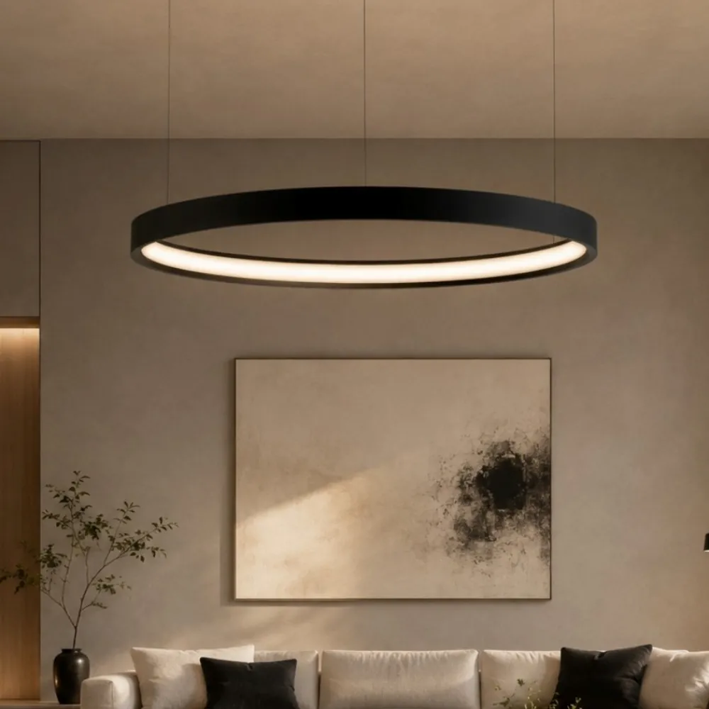 Lampadari Moderni-Selezionato da Mazzolaluce Lampadario a sospensione anello nero 40w 3000k dimmerabile per soggiorno