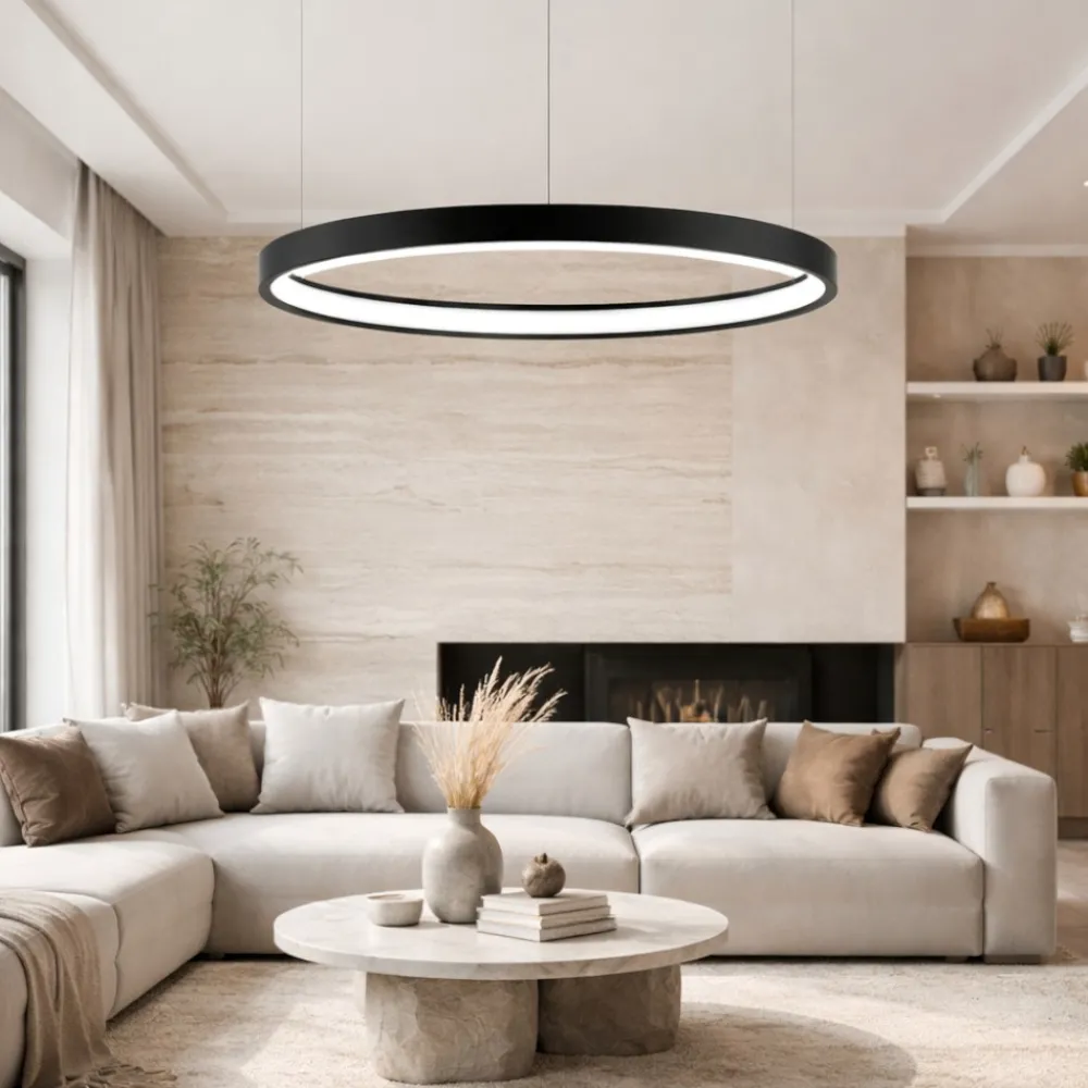 Lampadari Moderni-Selezionato da Mazzolaluce Lampadario a sospensione anello nero 40w 3000k dimmerabile per soggiorno