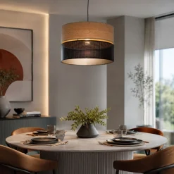 Lampadari Moderni-Selezionato da Mazzolaluce Lampadario a sospensione cilindro quercia nero moderno 38 cm
