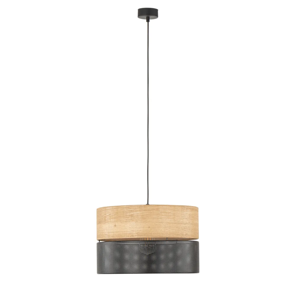 Lampadari Moderni-Selezionato da Mazzolaluce Lampadario a sospensione cilindro quercia nero moderno 38 cm
