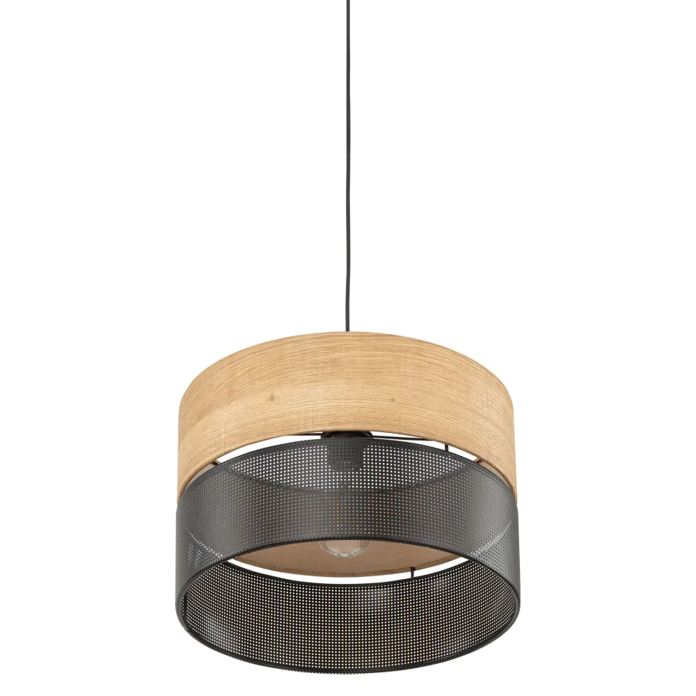 Lampadari Moderni-Selezionato da Mazzolaluce Lampadario a sospensione cilindro quercia nero moderno 38 cm