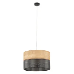 Lampadari Moderni-Selezionato da Mazzolaluce Lampadario a sospensione cilindro quercia nero moderno 38 cm
