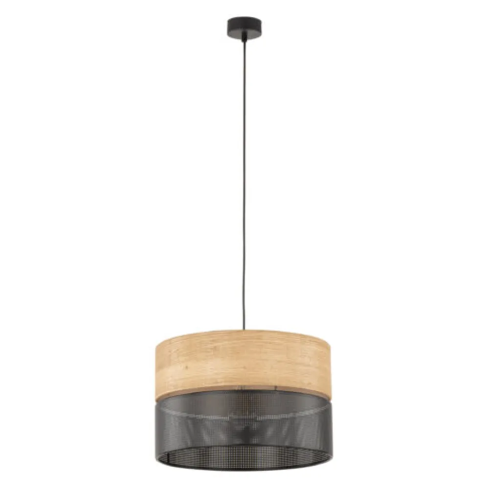 Lampadari Moderni-Selezionato da Mazzolaluce Lampadario a sospensione cilindro quercia nero moderno 38 cm