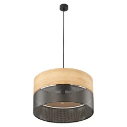 Lampadari Moderni-Selezionato da Mazzolaluce Lampadario a sospensione cilindro quercia nero bicolore per soggiorno