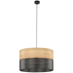 Lampadari Moderni-Selezionato da Mazzolaluce Lampadario a sospensione cilindro quercia nero bicolore per soggiorno