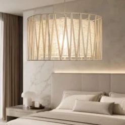 Lampadario Camera Da Letto-Selezionato da Mazzolaluce Lampadario a sospensione cilindro tessuto sabbia 40 cm per camera da letto