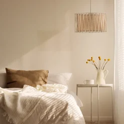 Lampadario Camera Da Letto-Selezionato da Mazzolaluce Lampadario a sospensione cilindro tessuto sabbia 40 cm per camera da letto