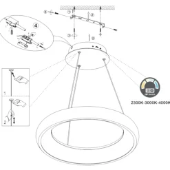 Lampadari Moderni-Selezionato da Mazzolaluce Lampadario a sospensione 60cm anello bianco led 38w 2300k 3000k 4000k