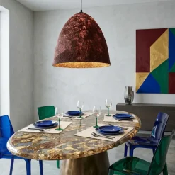 Lampadari Moderni-Selezionato da Mazzolaluce Lampadario a sospensione cupola 50cm rossa carta seta di gelso per tavolo soggiorno