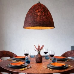 Lampadari Moderni-Selezionato da Mazzolaluce Lampadario a sospensione cupola 50cm rossa carta seta di gelso per tavolo soggiorno