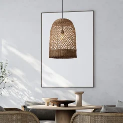Lampadari Moderni-Selezionato da Mazzolaluce Lampadario a sospensione cupola di rattan marrone per sala da pranzo