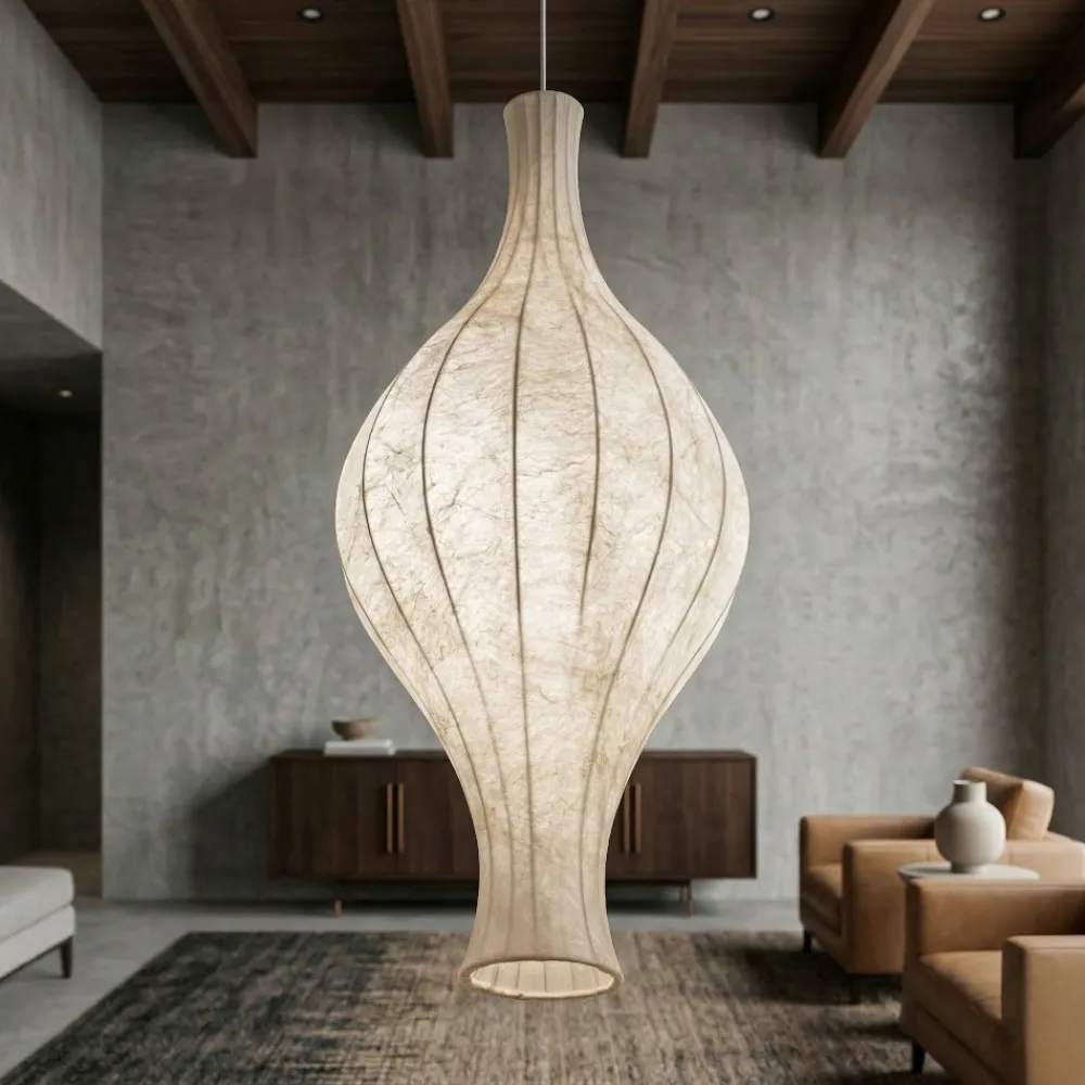 Lampadari Moderni-Selezionato da Mazzolaluce Lampadario a sospensione design seta di gelso naturale bianco sabbia