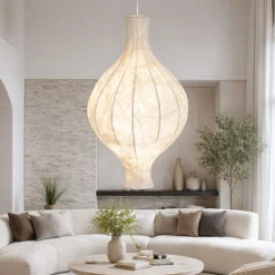 Lampadari Moderni-Selezionato da Mazzolaluce Lampadario a sospensione design in seta di gelso bianco sabbia