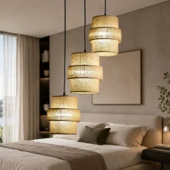 Lampadario Camera Da Letto-Selezionato da Mazzolaluce Lampadario a sospensione di paralume iuta per camera da letto