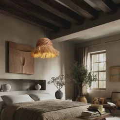 Lampadario Camera Da Letto-Selezionato da Mazzolaluce Lampadario a sospensione di rattan giacinto d'acqua intrecciato rafia corda per camera da letto