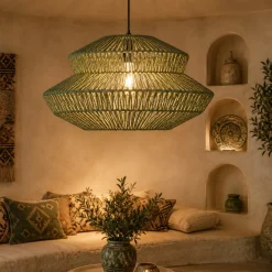 Lampadari Moderni-Selezionato da Mazzolaluce Lampadario a sospensione di rattan verde 50 cm