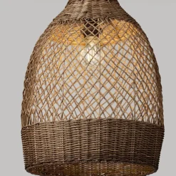 Lampadari Moderni-Selezionato da Mazzolaluce Lampadario a sospensione di rattan marrone intrecciato per sala da pranzo