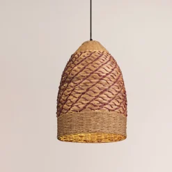 Lampadari Moderni-Selezionato da Mazzolaluce Lampadario a sospensione di rattan giacinto d'acqua naturale e corda rossa