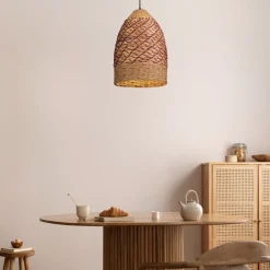 Lampadari Moderni-Selezionato da Mazzolaluce Lampadario a sospensione di rattan giacinto d'acqua naturale e corda rossa