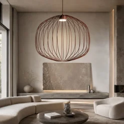 Lampadari Moderni-Selezionato da Mazzolaluce Lampadario a sospensione gabbia di metallo rosso mattone design moderno per soggiorno