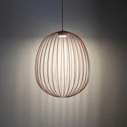 Lampadari Moderni-Selezionato da Mazzolaluce Lampadario a sospensione gabbia di metallo rosso mattone design moderno