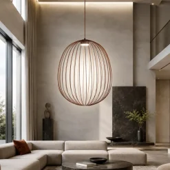 Lampadari Moderni-Selezionato da Mazzolaluce Lampadario a sospensione gabbia di metallo rosso mattone design moderno