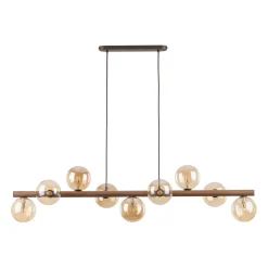 Lampadari Moderni-Selezionato da Mazzolaluce Lampadario a sospensione in legno stile nordico sfere in vetro ambra per soggiorno