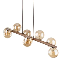 Lampadari Moderni-Selezionato da Mazzolaluce Lampadario a sospensione in legno stile nordico sfere in vetro ambra per soggiorno