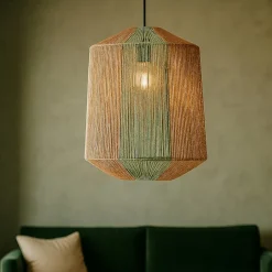 Lampadari Moderni-Selezionato da Mazzolaluce Lampadario a sospensione in rattan corda verde