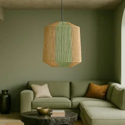 Lampadari Moderni-Selezionato da Mazzolaluce Lampadario a sospensione in rattan corda verde