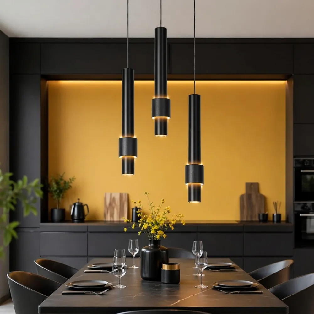 Lampadari Moderni-Selezionato da Mazzolaluce Lampadario a sospensione nero moderno led 2700k per sala da pranzo