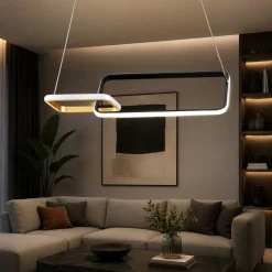 Lampadari Moderni-Selezionato da Mazzolaluce Lampadario a sospensione per soggiorno design moderno rettangoli nero oro led dimmerabile