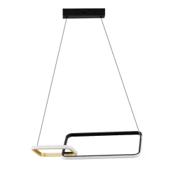 Lampadari Moderni-Selezionato da Mazzolaluce Lampadario a sospensione per soggiorno design moderno rettangoli nero oro led dimmerabile