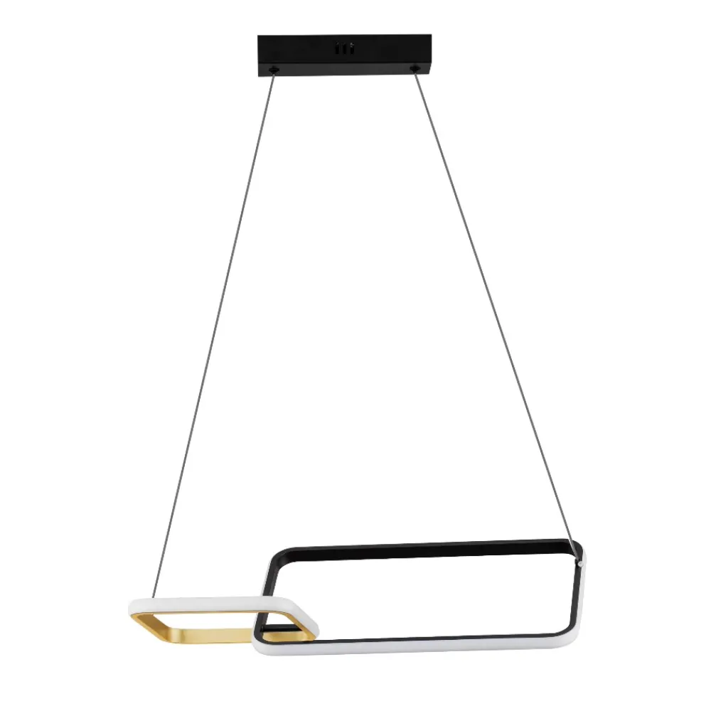 Lampadari Moderni-Selezionato da Mazzolaluce Lampadario a sospensione per soggiorno design moderno rettangoli nero oro led dimmerabile