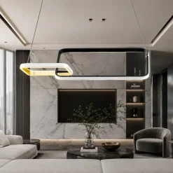 Lampadari Moderni-Selezionato da Mazzolaluce Lampadario a sospensione per soggiorno design moderno rettangoli nero oro led dimmerabile