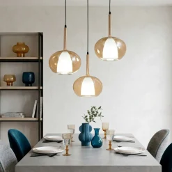 Lampadari Moderni-Fabas Luce Lampadario a sospensione tre vetri sfere ambra edolo