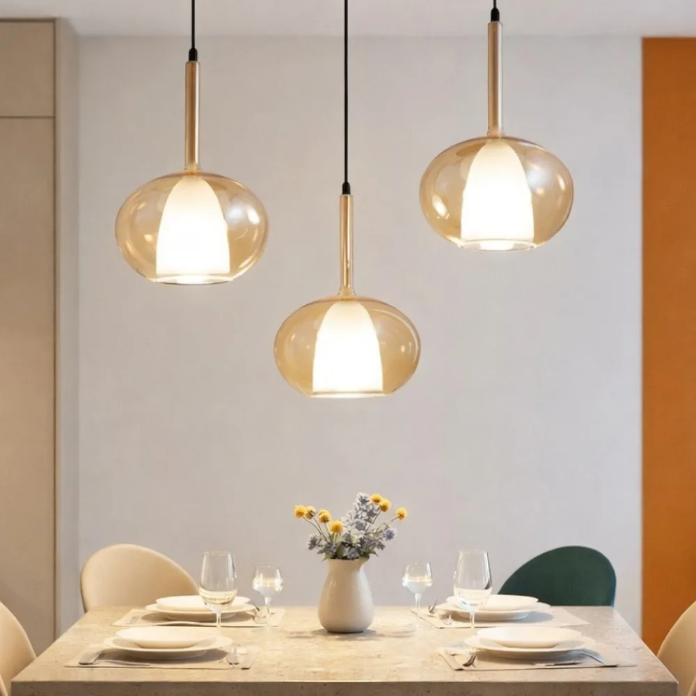 Lampadari Moderni-Fabas Luce Lampadario a sospensione tre vetri sfere ambra edolo