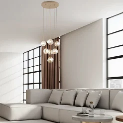 Lampadari Moderni-Selezionato da Mazzolaluce Lampadario a sospensioni in vetro cognac pendenti design moderno per soggiorno