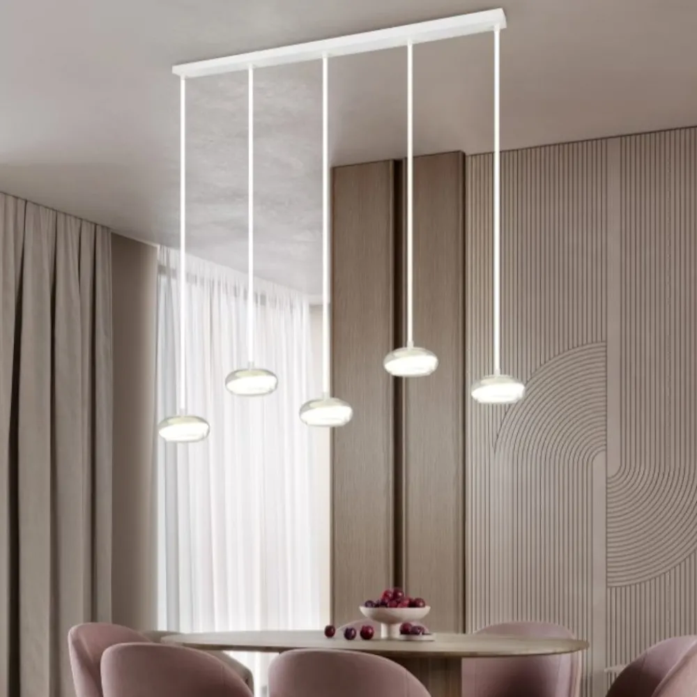 Lampadari Moderni-Selezionato da Mazzolaluce Lampadario a 5 sospensioni moderne in vetro trasparente led 4000k