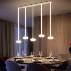 Lampadari Moderni-Selezionato da Mazzolaluce Lampadario a 5 sospensioni moderne in vetro trasparente led 4000k