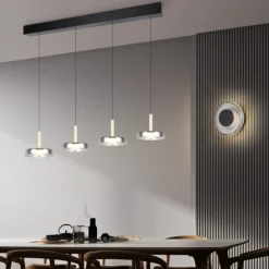 Lampadari Moderni-Selezionato da Mazzolaluce Lampadario a sospensioni vetro fume legno moderno per soggiorno